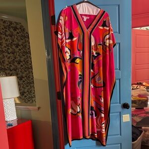 Vibrant Pink and Orange Women's Dress Trina Turk Caftan xl